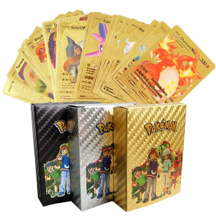 55pcs Pokemon Rainbow Gold Silver Black Foil Vmax Gx Cards Golden Letters English Game  Collection Battle Card Series Gift