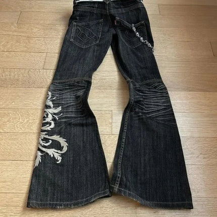 Y2K Micro La Retro Wide Jeans 2006 Leg Pants New High Waist Harajuku Loose Embroidered Women Jeans with Rock Punk Style