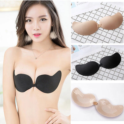 Lamuusaa Invisible Adhesive Bra Push Up Women Washable Reusable Strapless Sticky Tube Tops Plunge Backless Brassiere Underwear
