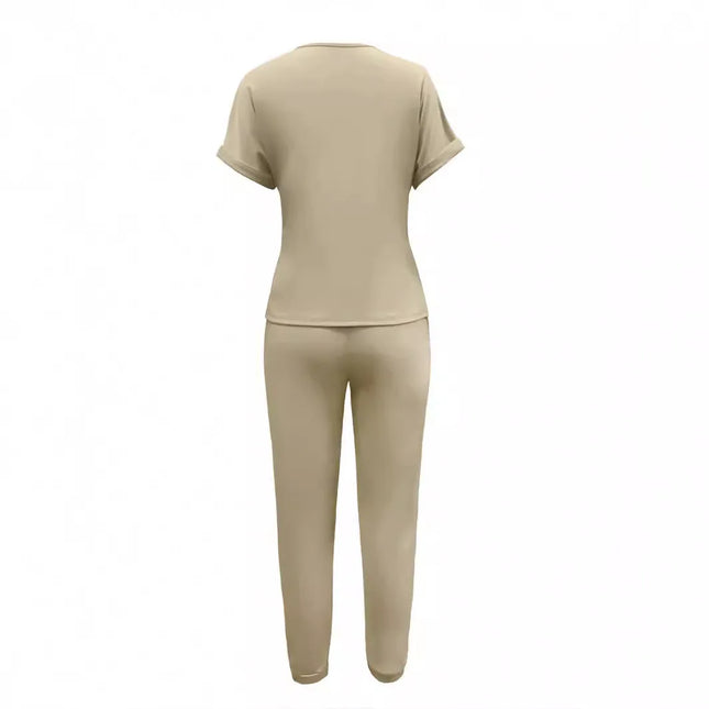 Damen-Hosen-Set, zweiteilig, Rundhals, Kurzarm-Shirt, lange Hose, Schnürung, elastischer Bund, Y2k Streetwear, Alltagskleidung, 2026