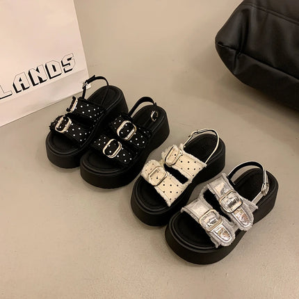 Platform Heightened Sandals Women 2026 New French Polka Dot Casual Open Toe Sandals