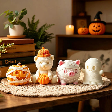 3D cute Halloween Silicone Candle Mold-Pumpkin Bear Mummy Piggy Ghost Mold Soap Plaster Resin Handmade Home Decoration