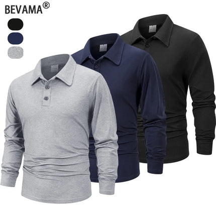 Spring Men's Business Casual Long Sleeved Polo Shirt Solid Color Fashionable Breathable Comfortable Social Business Polos Male
