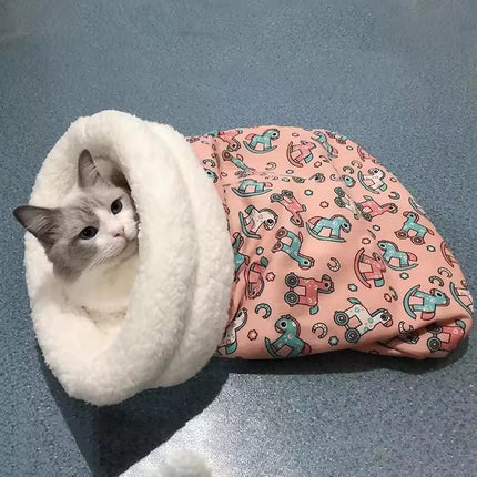 Winter Enclosed Fleece Lined Self Warming Washable Cat Cave Bed Pet Mat Sleeping Bag Indoor Pet Nest Pet Supplies