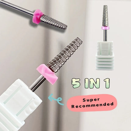 5-IN-1Mini Tapered Carbide Nail Drill Bits Electric Tungsten Nail Drill Accessories 3/32" Manicure Bur Nail Cuticle Milling Tool