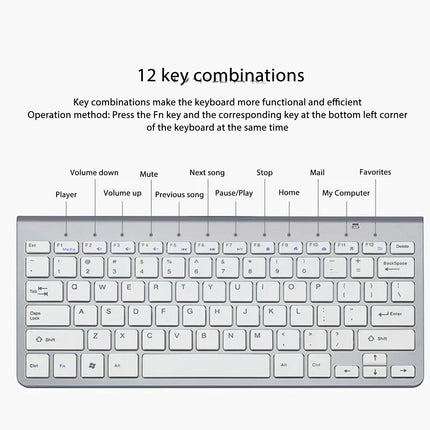 Wireless Keyboard Mouse Kit Slim Wireless Key Mouse Combo Portable Beautiful Power Saving Silent Button LED - product image f