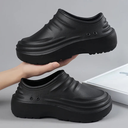Men's One-Piece Eva Thick-Soled Closed-Toe Work Shoes, Waterproof, Oil-Proof, Non-Slip Slip-On Chef Kitchen Garden Work Shoes