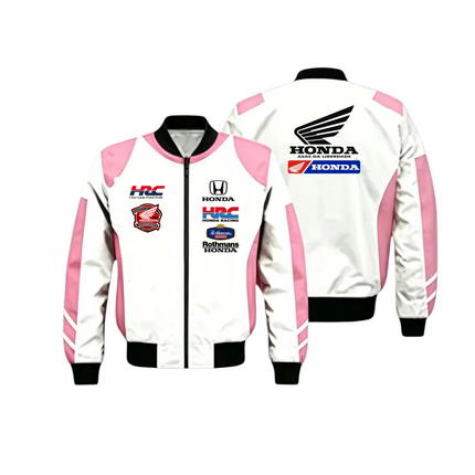 HRC HONDA Motorcycle Racing Men's and Women's Jacket Stand up Collar Full Zipper Windproof Motorcycle Rider Casual Sports Coat