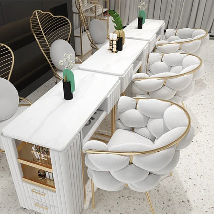 Professional Nail Beauty Salon Furniture Set Luxury Manicure Desk & Chair White Client Table Iron & Metal for Living Room