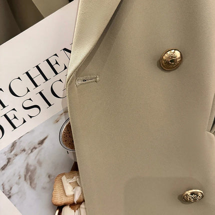 Women Khaki Blazer Jacket Oversized Chic British Style Slim Fit Elegant Office Casual Fashion Suit Coat Autumn Spring