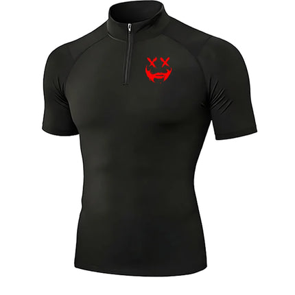 Men's Quick Dry Breathable Quarter Zip Polo Shirts Slim Fit Stretch Short Sleeve Stand Collar Workout Training Sport GYM