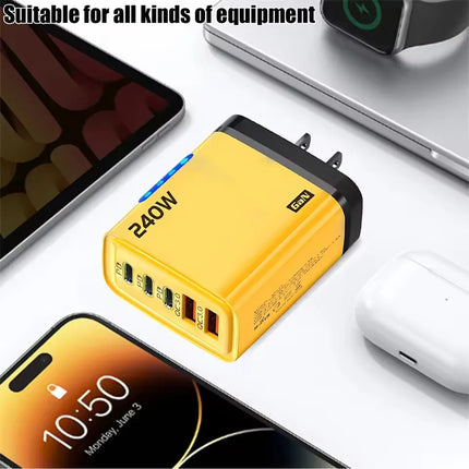 240W GaN USB-C Charger 5 in 1 Fast Charging Phone Charger Power Adapter For iPhone Samsung Xiaomi USB-C EU/US Plug - product