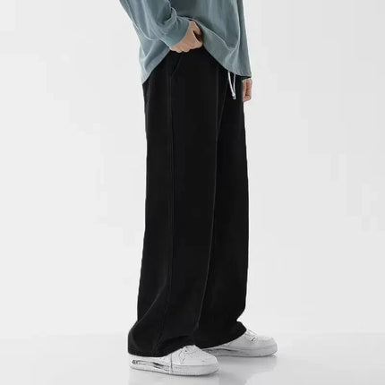 Korean Solid Colors Men's Casual Long Jeans Classic Male Four Seasons Straight Denim Wide-leg Pants Light Blue Grey Black S-3XL