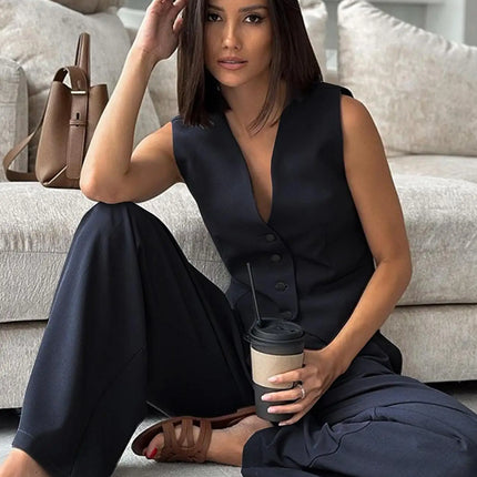 Fashion suit vest, vest, vest, wide leg pants, casual suit, new professional versatile business style two-piece set
