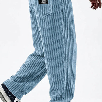 Men's New Fashion Solid Color Ribbed Casual Pants Comfortable Loose Versatile Trendy Minimalist High Quality Streetwear Trousers