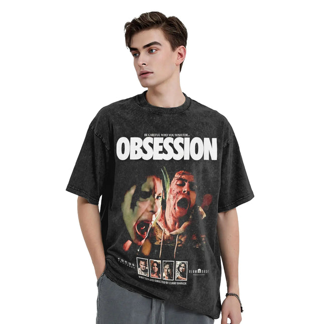 Obsession Horrorfilm T-Shirts Hip Hop Washed Kurzarm Harajuku T-Shirts Vintage für Männer Frauen Tops Streetwear Sommer T-Shirts
