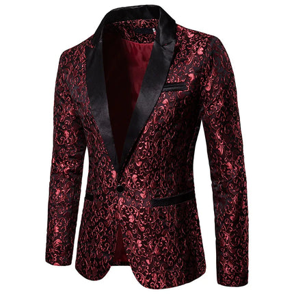 Blazer Men Coat Turn Down Collar Blazers Single Button Full Sleeve Jacquard Evening Work Casual Slim Fit Formal Jacket Spring