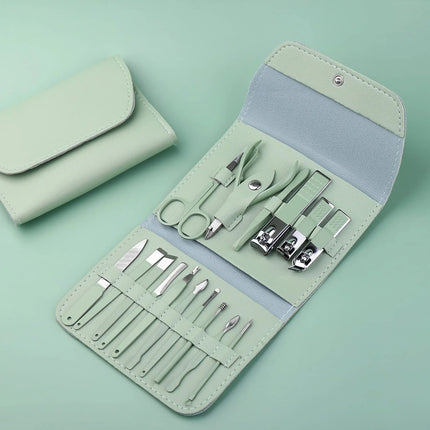 16-Piece Nail Clipper Set Stainless Steel Nail Clippers Tool kit Home Manicure Nail Art Dead Skin Removal Tool(Green)
