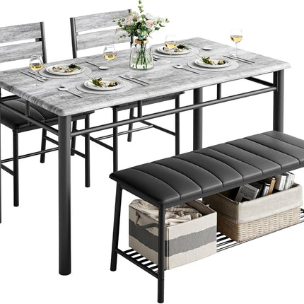 IRONCK Dining Table Set for 4, Kitchen Table with Upholstered Bench and 2 Chairs, Kitchen Table and Chairs Set for Small Space