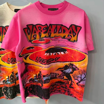 Street Trend Hip-hop Retro VARE ALL DAY Short-sleeved Casual Round-neck Men's Women's T-shirt Top