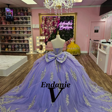 Vendanie Princess Quinceanera Dress for Women Bow Sleeveless Rhinestones Sleeveless Sweetheart 15 Anos Vestido Customized