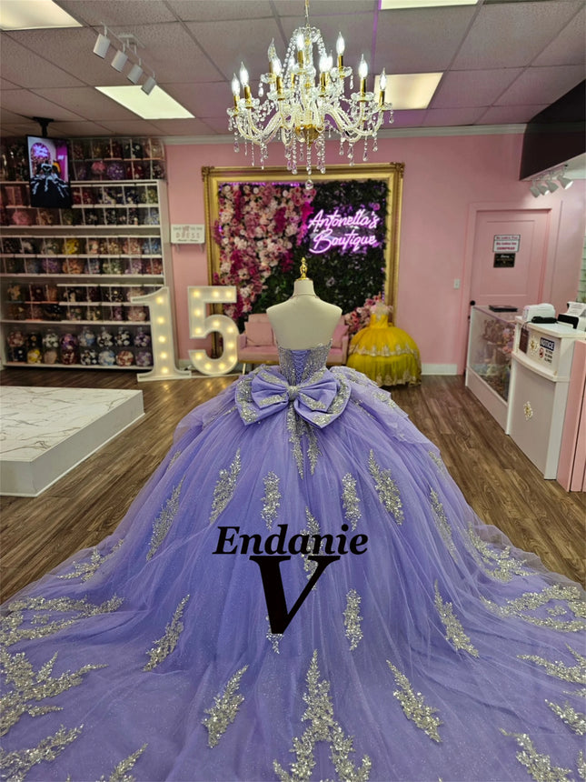 Vendanie Prinzessin Quinceanera Kleid für Damen Schleife Ärmellos Strass Ärmellos Sweetheart 15 Anos Vestido Maßgeschneidert