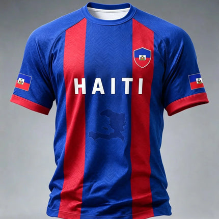 2026 New Haiti Blue Football Jersey Men's Crew Neck Sportswear with "HAITI" Text & Flag Print Casual & Training Tops Tees