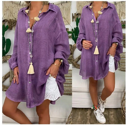 Summer Long Sleeve Shirt Women's Button Loose Casual Shirt Beach Wear Top Swim Cover Up Solid Color Loose Shirts ladies clothes