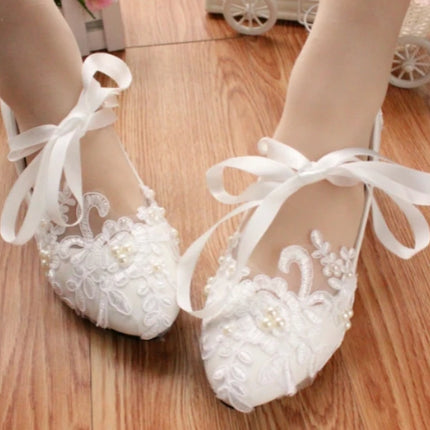 3cm/5cm/8cm Strap White Plus Size Flat Wedding Shoes Bride's Wedding Dress Bridesmaid's Shoes