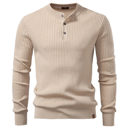 AIOPESON Button Placket Polo Shirt Men Ribbed Stripe Long Sleeve Contemporary Fit Minimalist Autumn Winter Premium Business Top