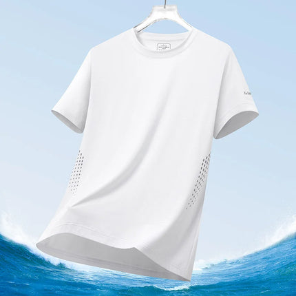 Summer Men's Silk Ice Round Collar T-shirt, Simple Running Fitness Suit, Breathable Thin T-shirt, Quick Dry T-shirt, Summer Tees