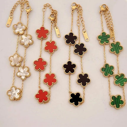 1pc Luxury Five Leaf Flower Pendant Necklace Jewelry Earrings for Women, Fashion Stainless Steel Clover Bracelets Gift