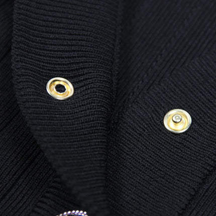 SML Black And White High-quality Fashionable Elastic Knitted Fabric Button Decoration Short Sleeved Slim Fitting Women's T-shirt