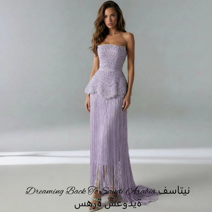 Exquisite Tassel and Beading Vestido De Festa Customized Strapless Lace Evening Dress Classic Straight Sleeveless Robe de soirée
