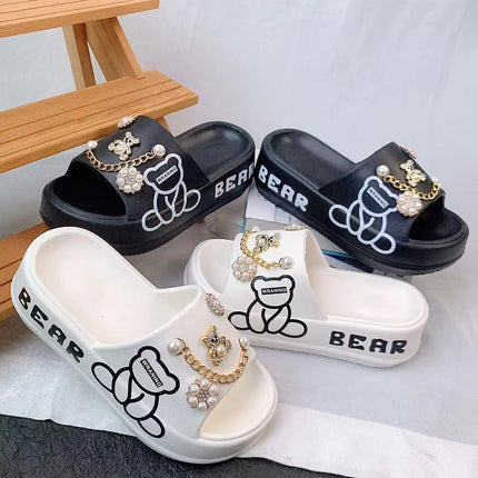 New Thick-Soled Slippers for Women, Made of Eva Material, Ultra-Light, Soft and Comfortable, Slip-On Slippers for Outdoor Wear, Cute Golden Bear Set, Beach Sandals