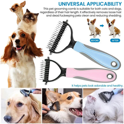 Cat Hair Removal Comb Dog Hair Removal Brush Stainless Steel Double Sided Pet Grooming Brush Removing Tangles Cat - product i