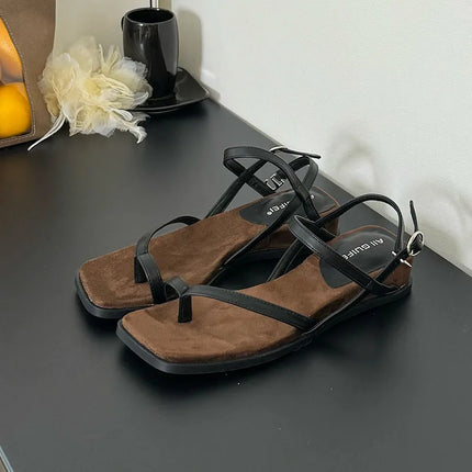 Female Wedges Footwear Heeled Sandals Shoes For Ladies Square Toe Fashion Buckle Strap Women Wedges Sandals Shoes Flip flops