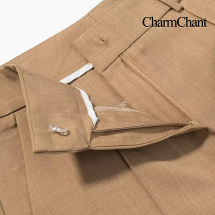 CharmChant Blazers and Suit Sets Khaki Double Breasted Wide Leg Pants Set Peak Lapel Tailored Fit Office Formal Business Suit