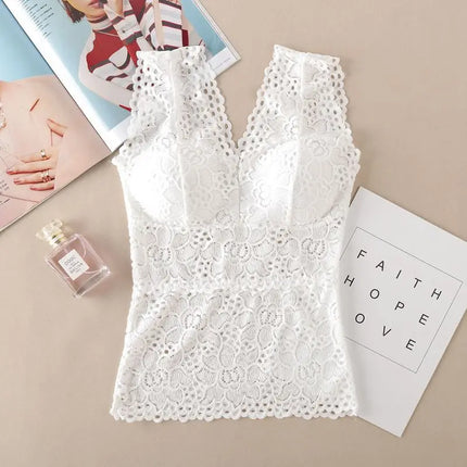 Ubowen For 40100kg Deep V Lace Plus Size Women Camisole Top With Chest Pads For Women Wide Shoulder Straps