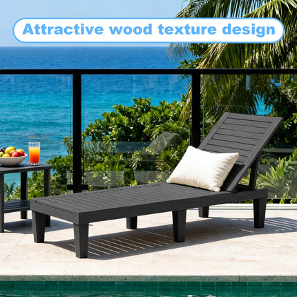Indoor & Outdoor Plastic Chaise Lounge Chair, Adjustable Backrest Weather Resistant Patio Sun Lounger for Poolside Garden Backyard
