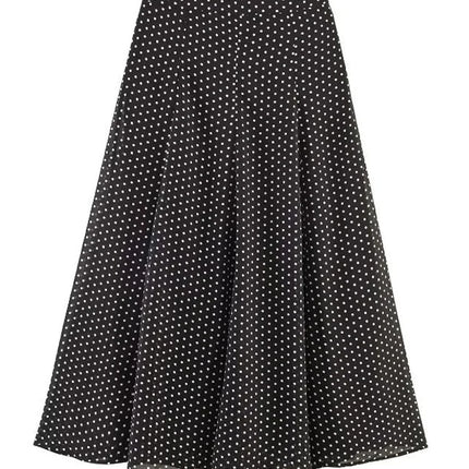 Polka Dot Skirt 2 Piece Set Women Casual High Collar Tie Full Sleeves Elastic High Waist Long Skirt Suit Lady Daily Outfit New