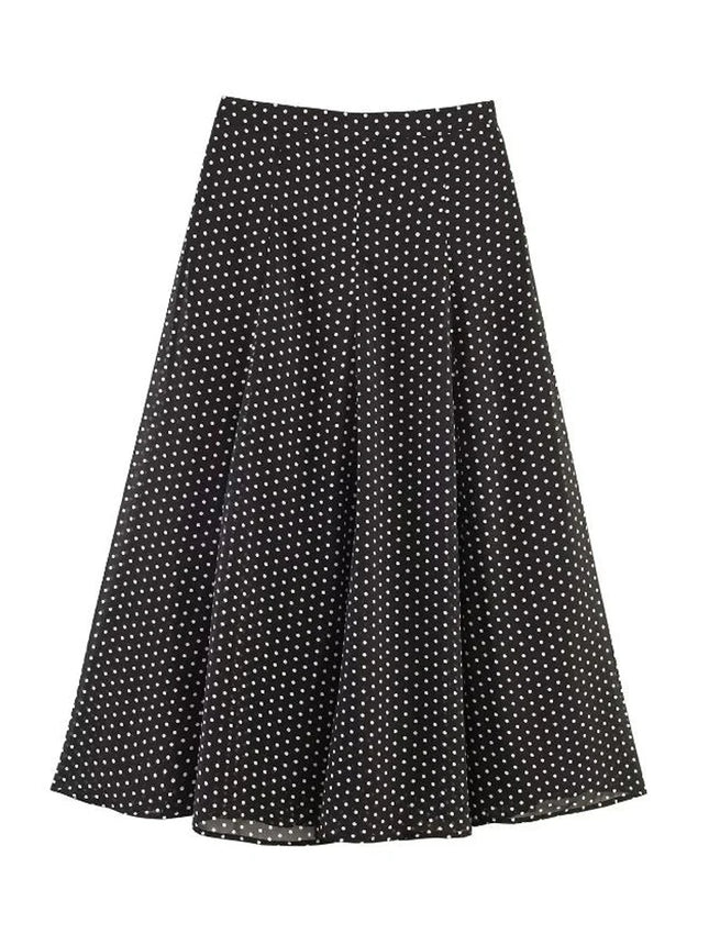 Gepunkteter Rock Zweiteiler Damen Lässig Hochgeschlossen Krawatte Lange Ärmel Elastischer High-Waist Rock Anzug Damen Alltagsoutfit Neu