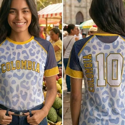 Colombia No.10 Full Body Printed Casual T-Shirt Fashion Sports Street Wear Holiday Party Top Summer Women'S T-Shirt
