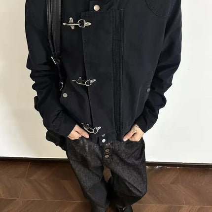 Unisex Turn Down Collar Jacket American Retro Short Workwear Coat Autumn Streetwear Casual Loose Fit Outerwear Man Harajuku New