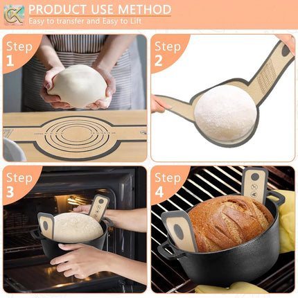 Silicone Bread Sling Mat for Dutch Oven Portable Long Handles Non-Stick Reusable Mat Easy Clean Sourdough Transfer