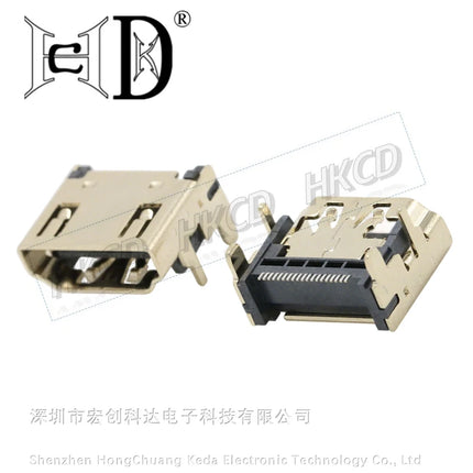 2PCS HDMI-Compatible Female Jack/Socket Connector 19PIN 19P Right Angle SMT SMD 90 Degree Gold-Plated HD 19 PIN