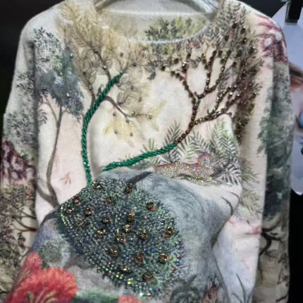 Luxury Vintage Crystal Stones Stitch Sweater for Women Autumn/Winter Sweaters New Knit Outwears Knitwear Pullover Femme Clothes