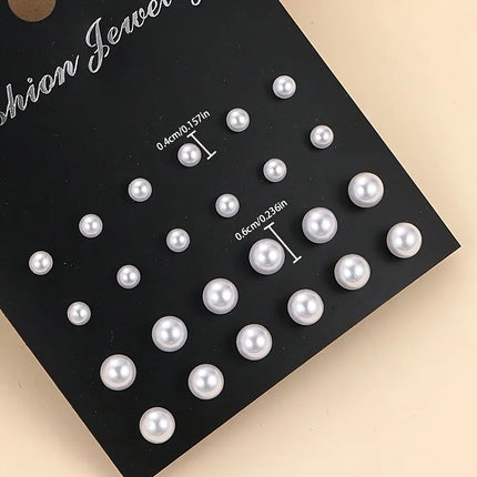 12Pairs Elegant Imitation Pearl Stud Earrings Simple Ball Bead Earring Set Women's Charming Wedding Party Bridal Jewelry