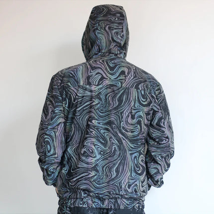 Spring And Autumn Men's Colorful Reflective Swirl Jacket Hooded Zipper Technology Long Sleeve Jacket Hip Hop Reflective Top