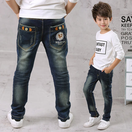 IENENS 5-13Y Boys Slim Straight Jeans Children Denim Long Pants Spring Autumn Wear Kids Casual Trousers